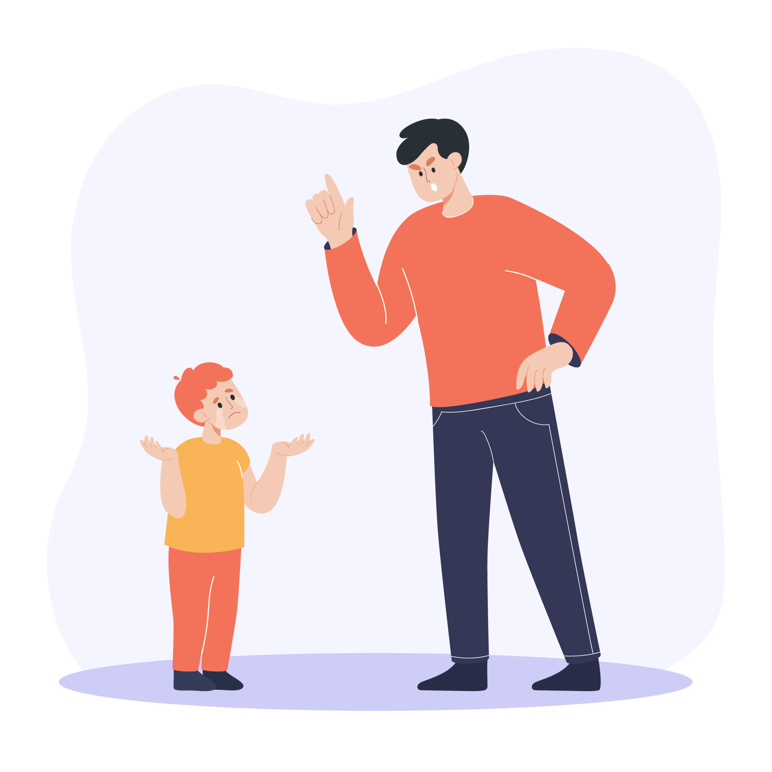angry father screaming at crying son flat vector illustration