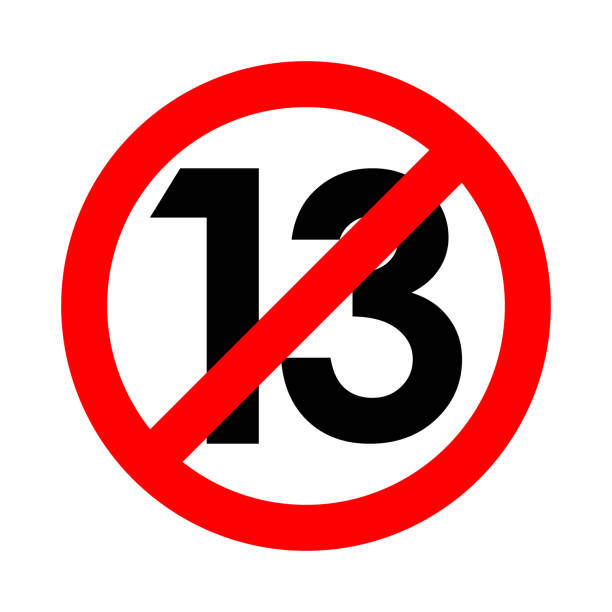 number 13 forbidden, red round vector sign