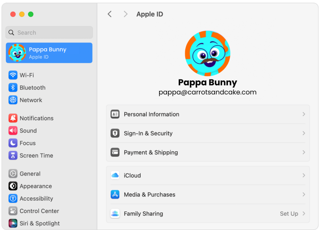 family sharing on desktop pappa bunny